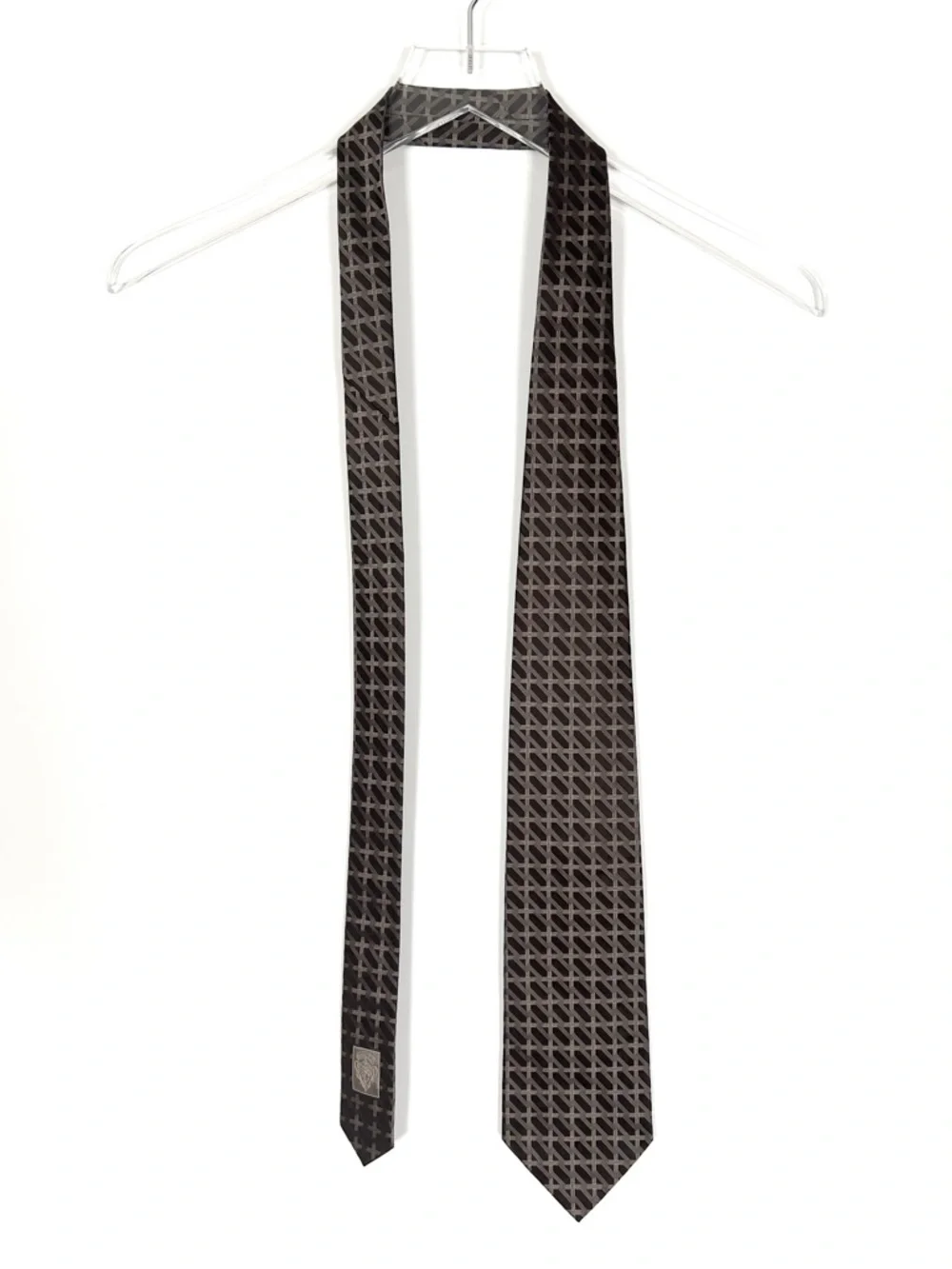 Vintage Gucci Tie Silk Brown‎ Geometric Print Made in Italy Wide